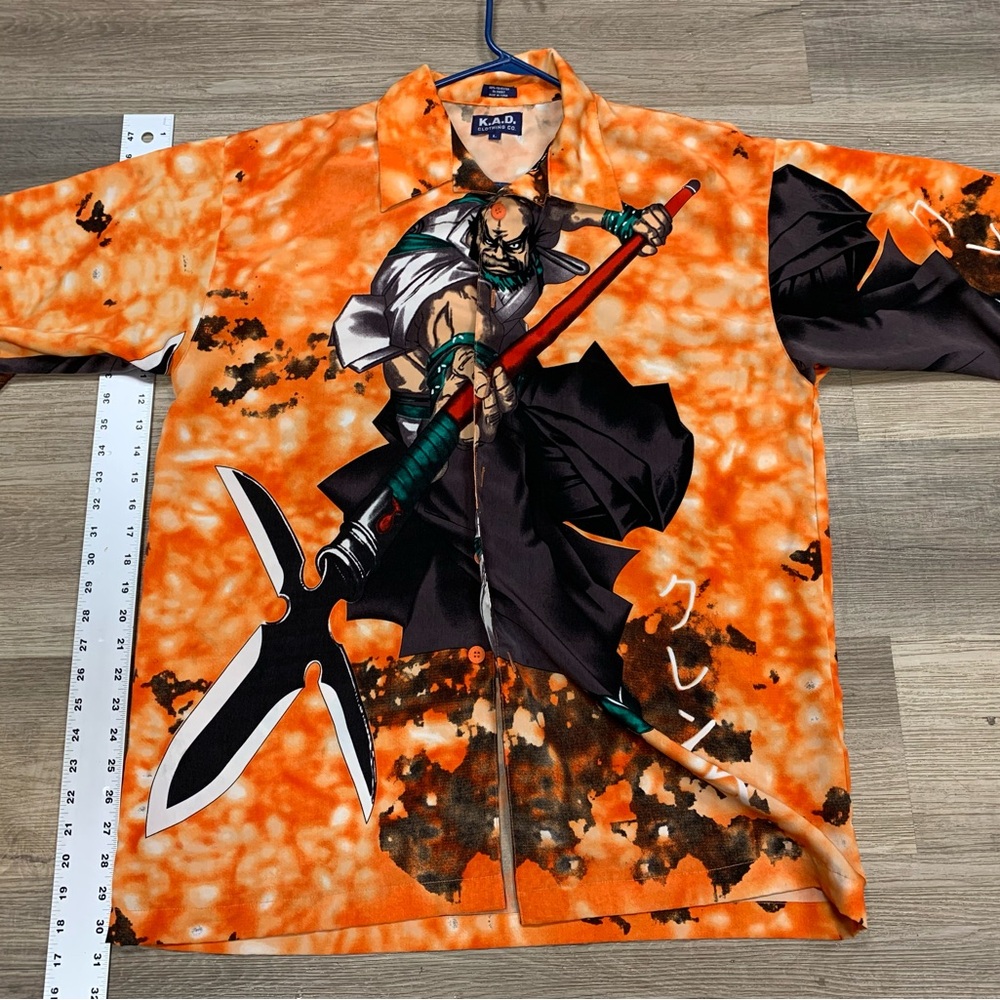 Orange Graphic Samurai Casual Button-Down Shirt